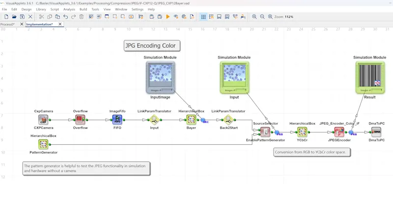 The JPEG operator in VisualApplets significantly reduces the amount of data