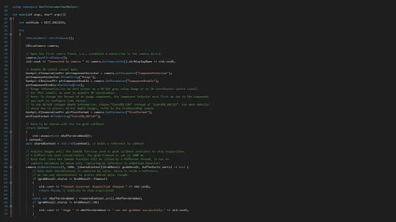 Code samples in Basler ToF software