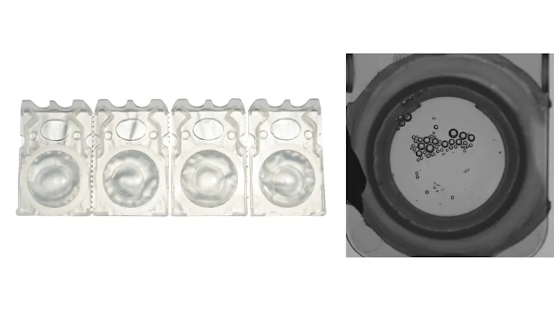 在食鹽水中,鏡片的折射率與周圍液體相近,因此在明場光源下難以看見。