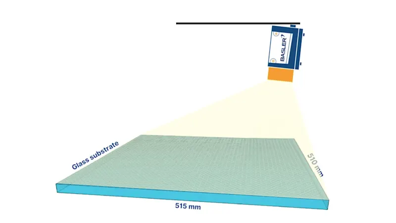 One-scan TGV inspection of 515 × 510 mm glass substrate—zero blind spots, high throughput.