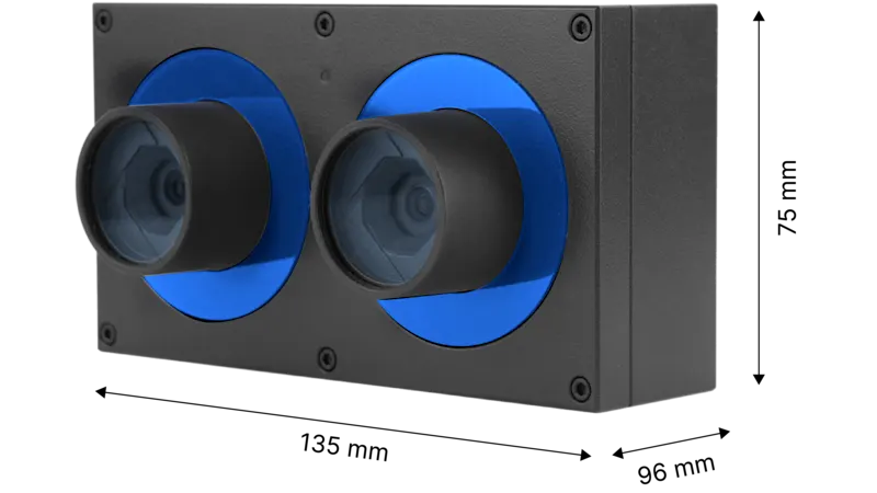 Thanks to its low weight and compact dimensions, the Stereo visard camera is well-suited for mounting on robot arms