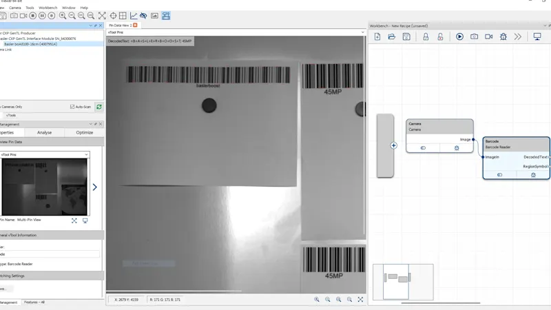 Kleine Datamatrix- und Barcodes auf großen Flächen auslesen