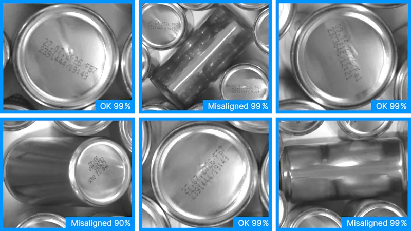 The pylon AI Add-on Object Detection recognizes fallen cans and determines the position