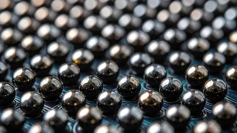 Highly reflective solder balls on a dark PCB panel, an example of challenging contrast conditions addressed by HDR imaging.