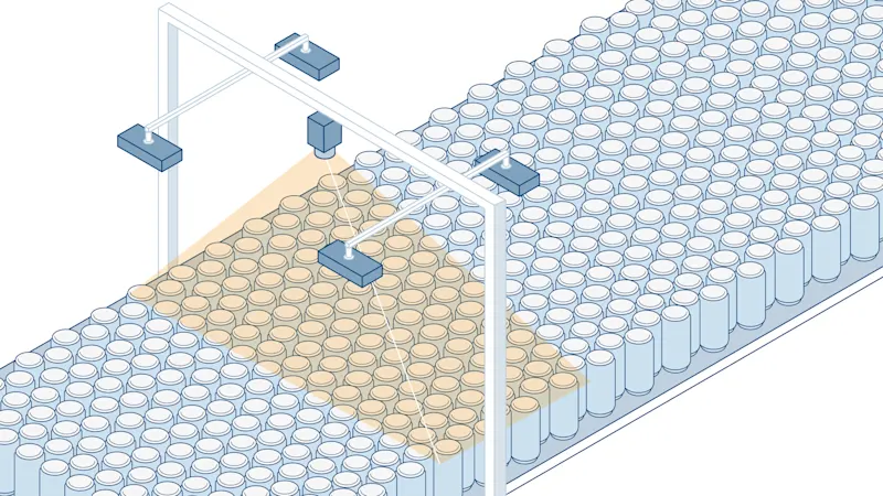 Quality control of beverage cans on a high-throughput conveyor line