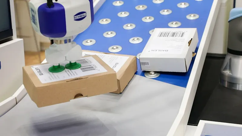 Thanks to 3D vision, the robot can grip packages reliably and without damage