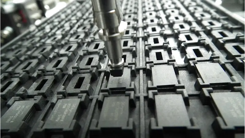 印字品質検査:OCR精度を向上させるため、ICチップの表面にレーザー刻印された印字の鮮明度を確認