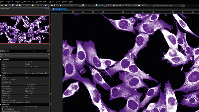 Basler microscopy software features a dark skin mode for fluorescence applications