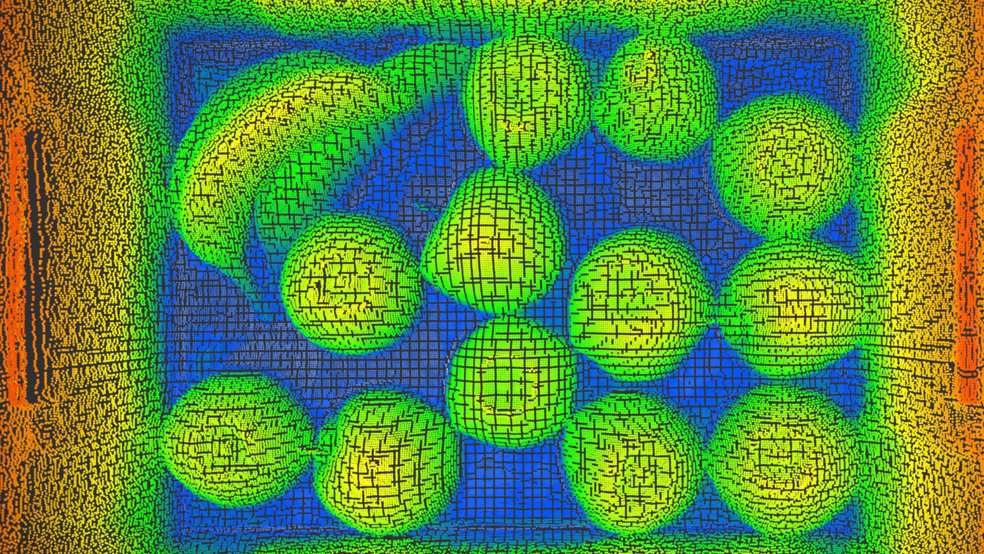 ポイントクラウドのカラー化の例：コンテナ内の果物