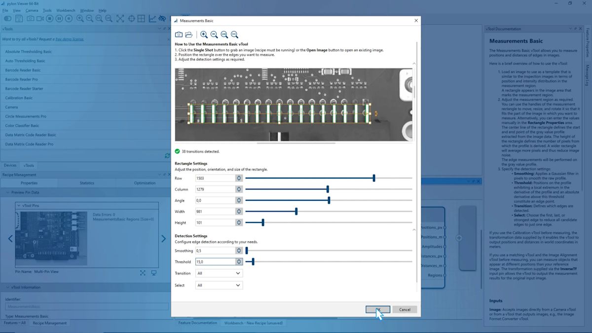 Pylon Basler 教程: Basler pylon vTool 测量工具可测量直线和几何图形的距离 | Basler AG