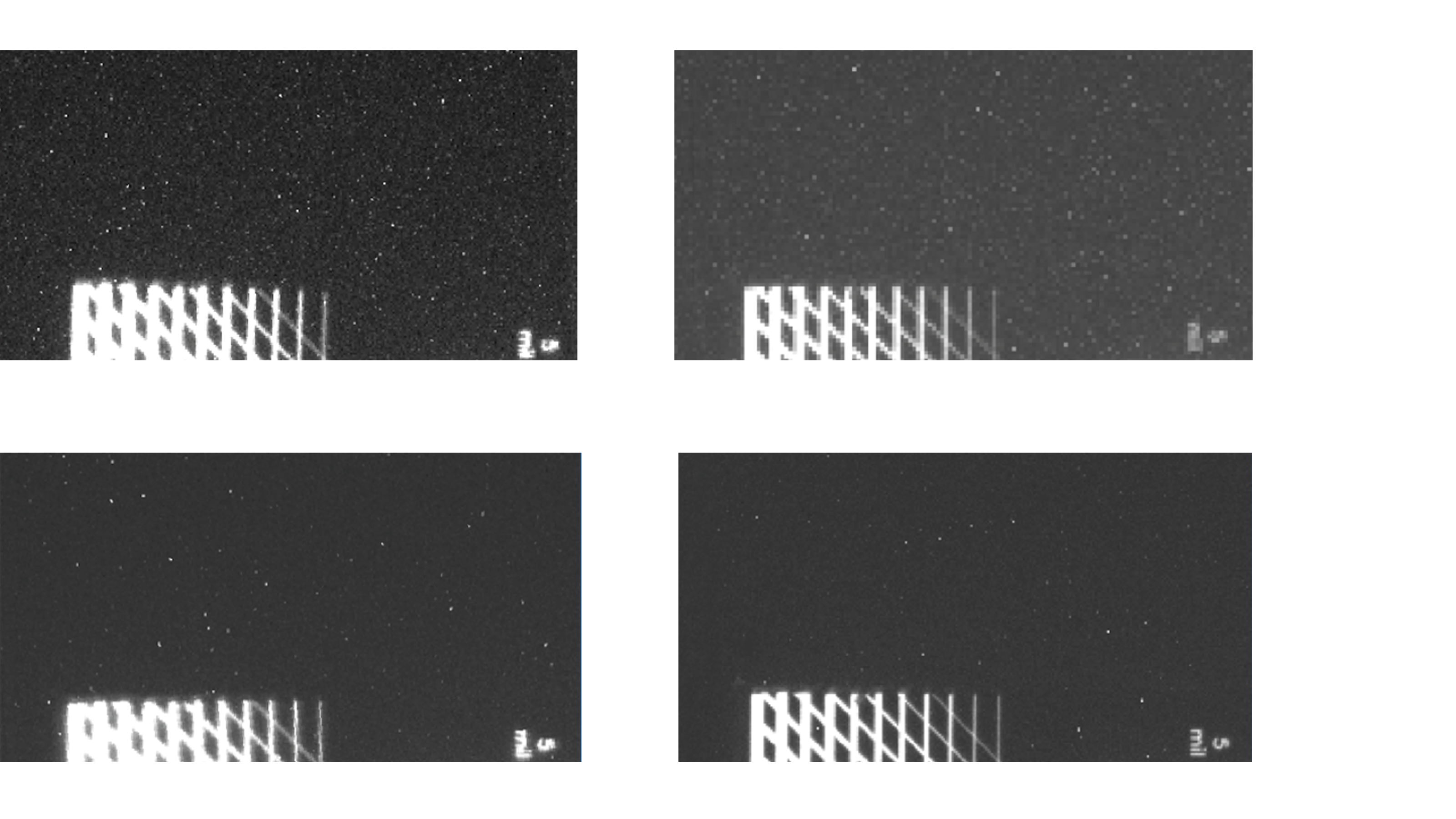 Abb. 5: Vergleich des Rauschverhaltens (mit Dunkelstromrauschen) von CCD- und CMOS-Kameras bei einer Belichtungszeit von 4 s.