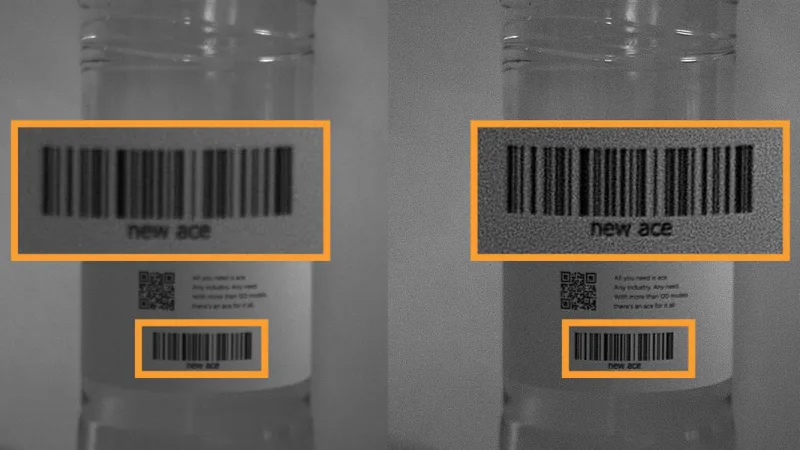 相同的芯片，不同的数据处理：没有通过固件进行图像优化（左边）和有通过固件进行图像优化（右边）