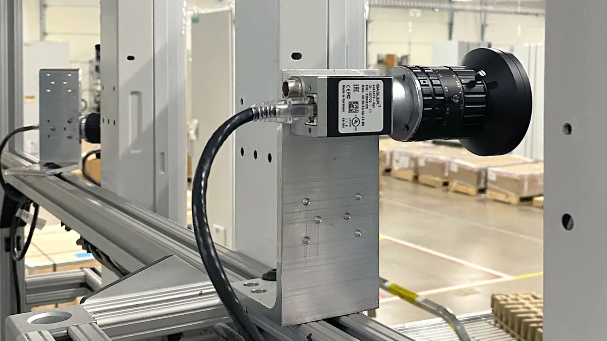 Gantry con fotocamera Basler ace e obiettivo Basler Premium