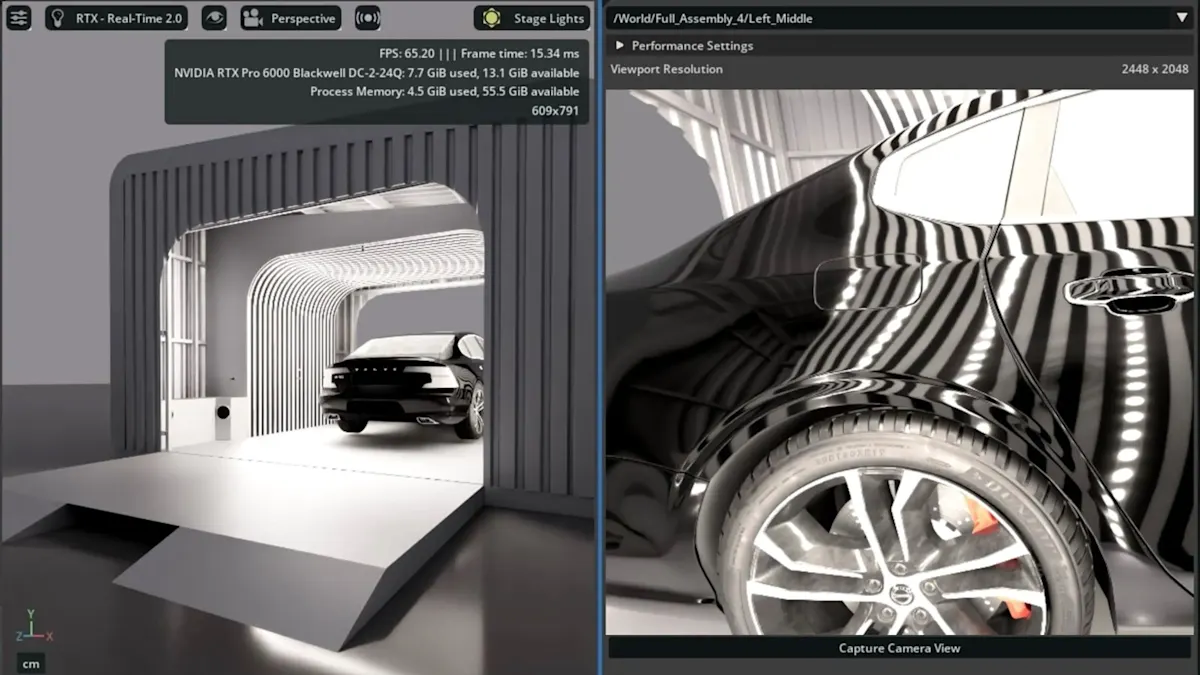Simulation view of the WeBuyCars automated vehicle inspection system