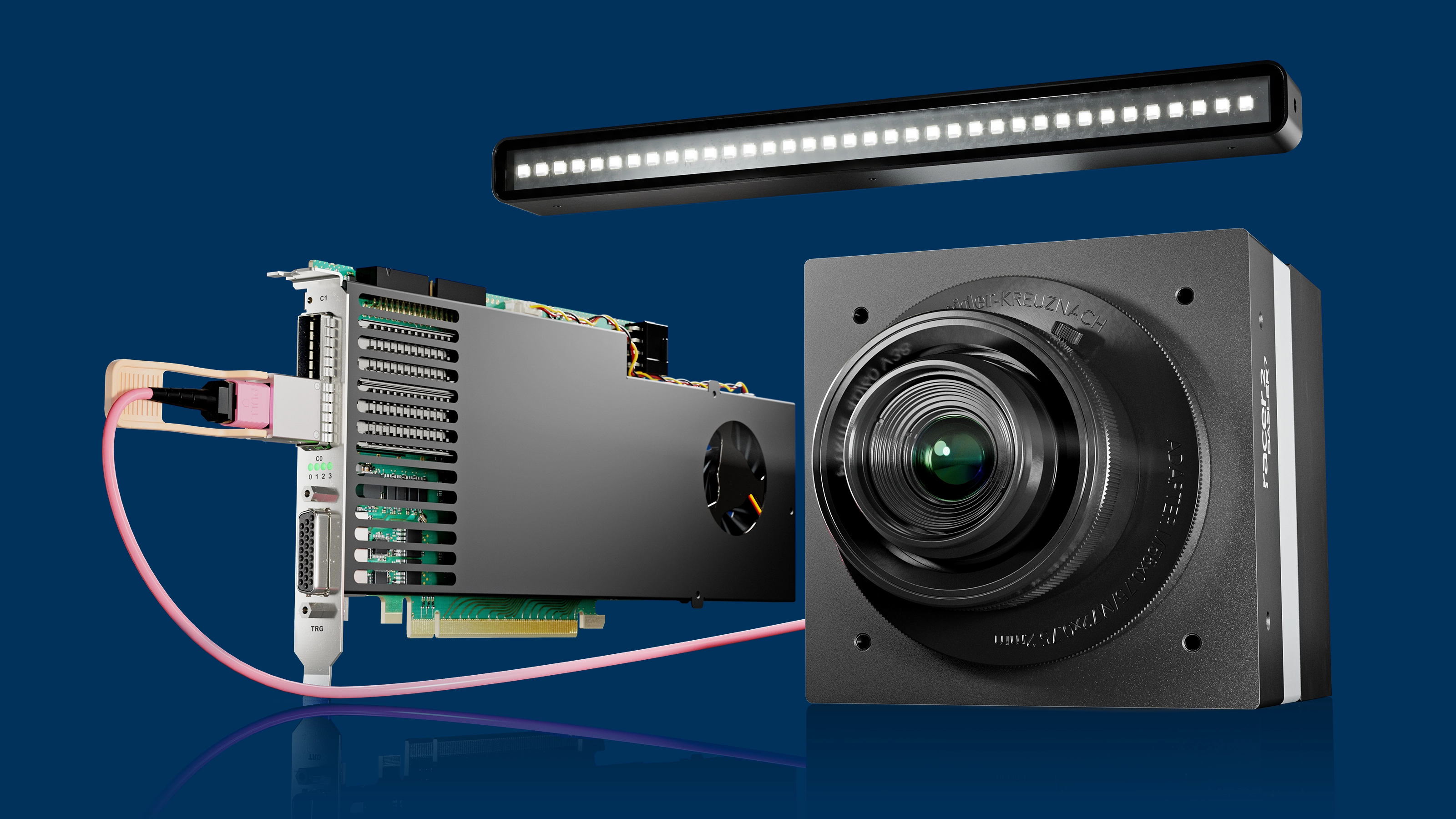 Complete system includes a TDI line scan camera, data forwarding frame grabber, software, and other components