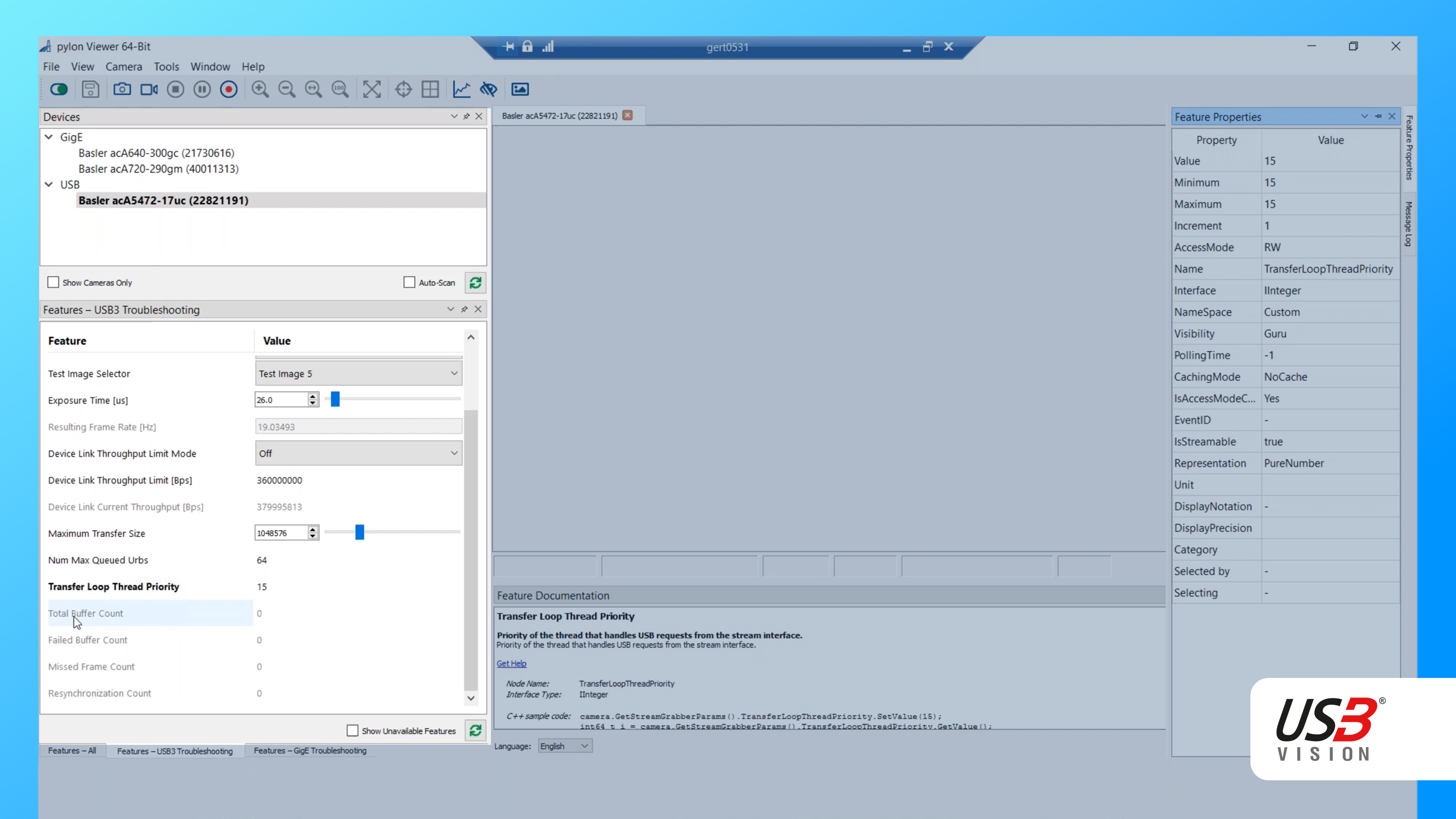 Optimize USB3 Vision systems in pylon for real time and performance