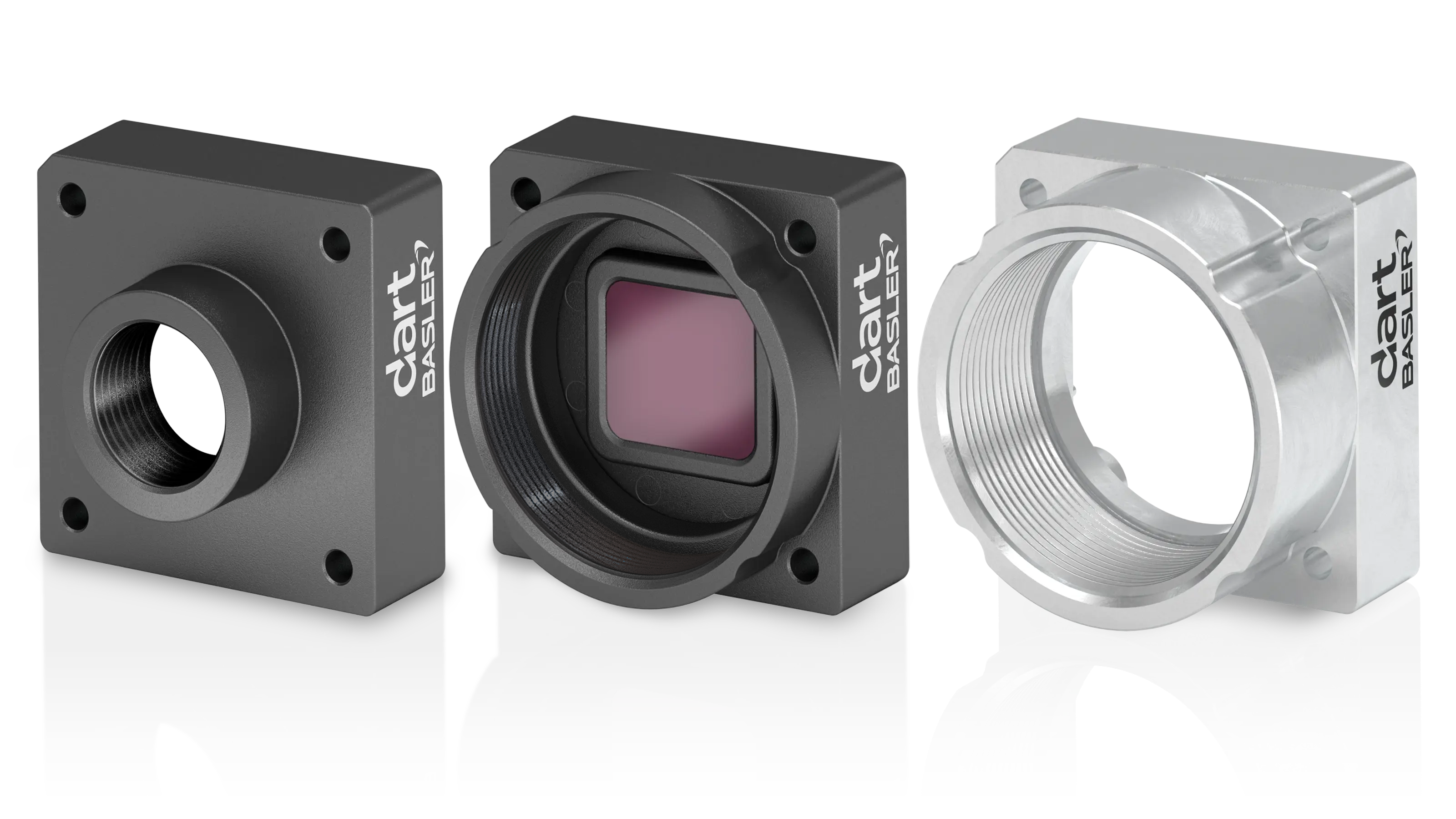 We offer cost-effective S- and CS-mounts made of heat- and electrically-conductive plastic, as well as S-, C- and CS-mounts made of aluminum. The CS- and C-mounts are available for color camera modules with an integrated IR cut filter.