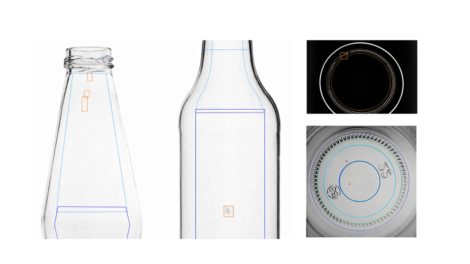 Shear edge detection at the glass bottle finish is one of the most technically demanding vision tasks, compared to detecting stones, foreign objects, cracks, air bubbles, chips, and scuffing.
