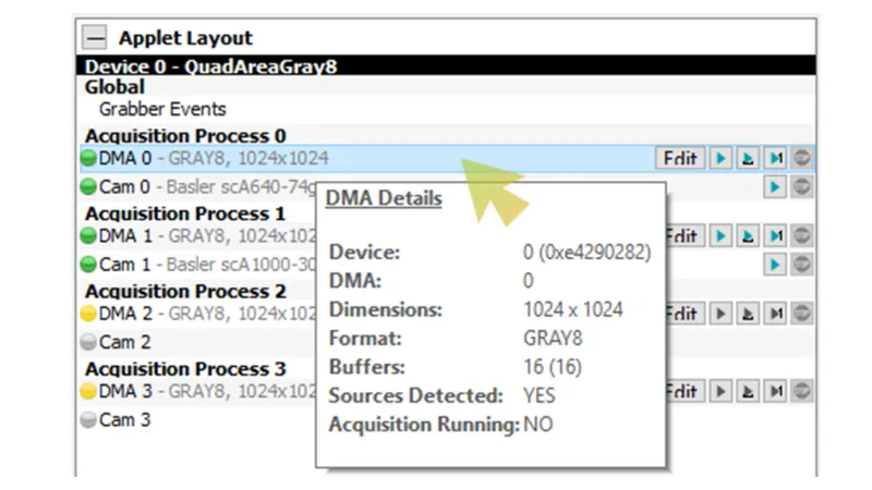 DMA details provide information about the most important applet performance characteristics and settings