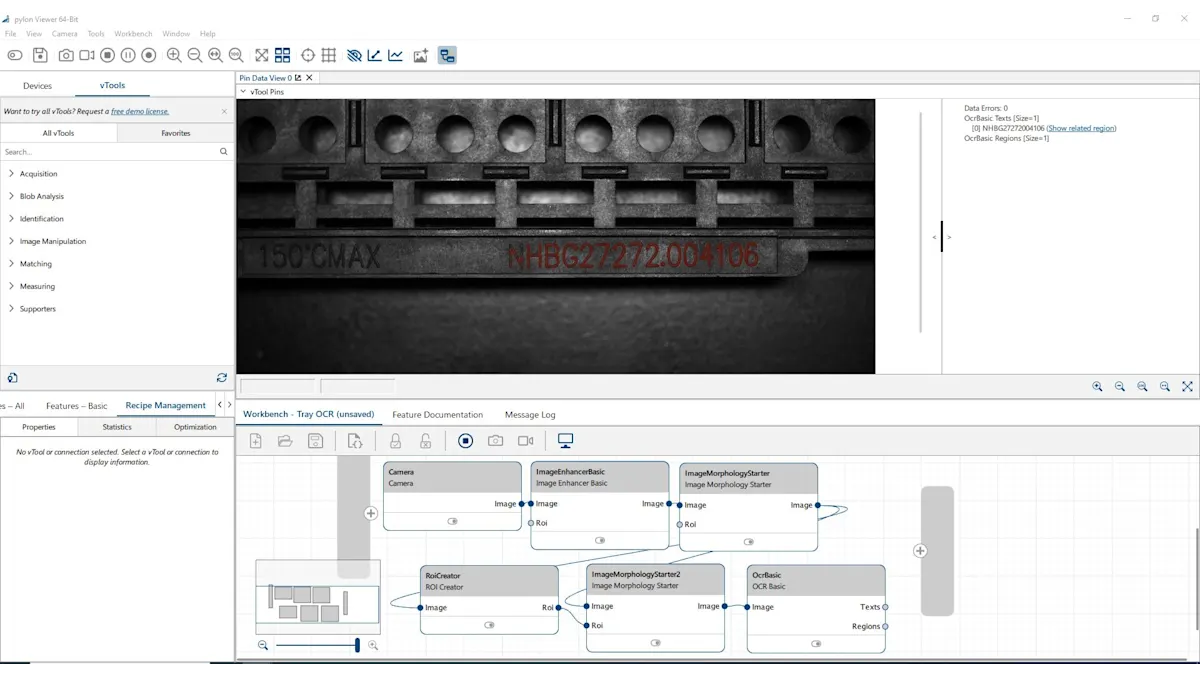 Chip/IC tray OCR with pylon vTools (recipe and results)