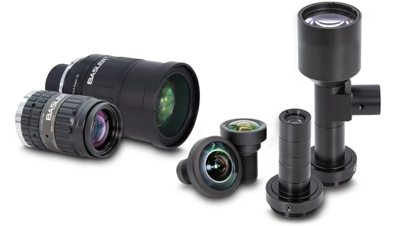 Basler의 다양한 머신 비전 렌즈 포트폴리오에서 제공하는 고정 초점 렌즈 및 텔레센트릭 렌즈(Telecentric Lenses)