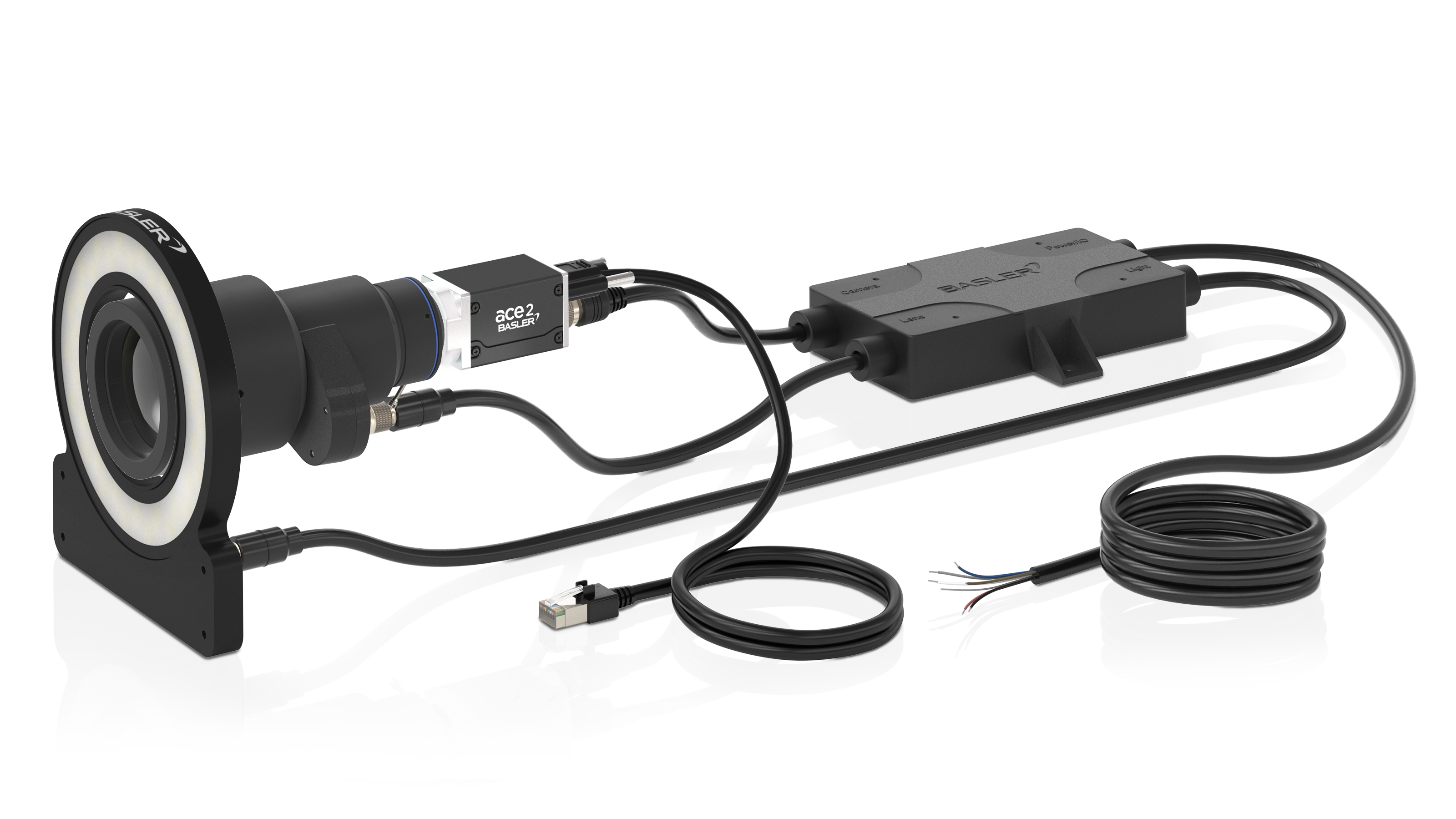 Vision system with lens and lighting control via an ace 2 camera.