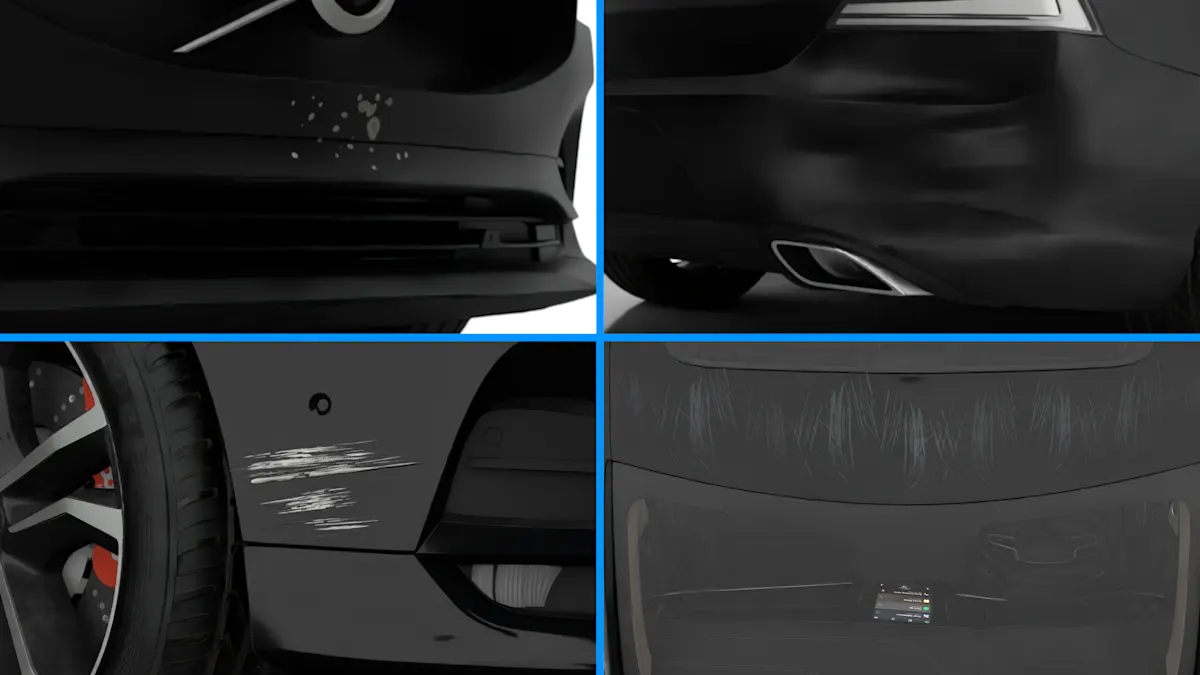 Simulated vehicle defects as training data for AI models: Paint chips, dents, and scratches