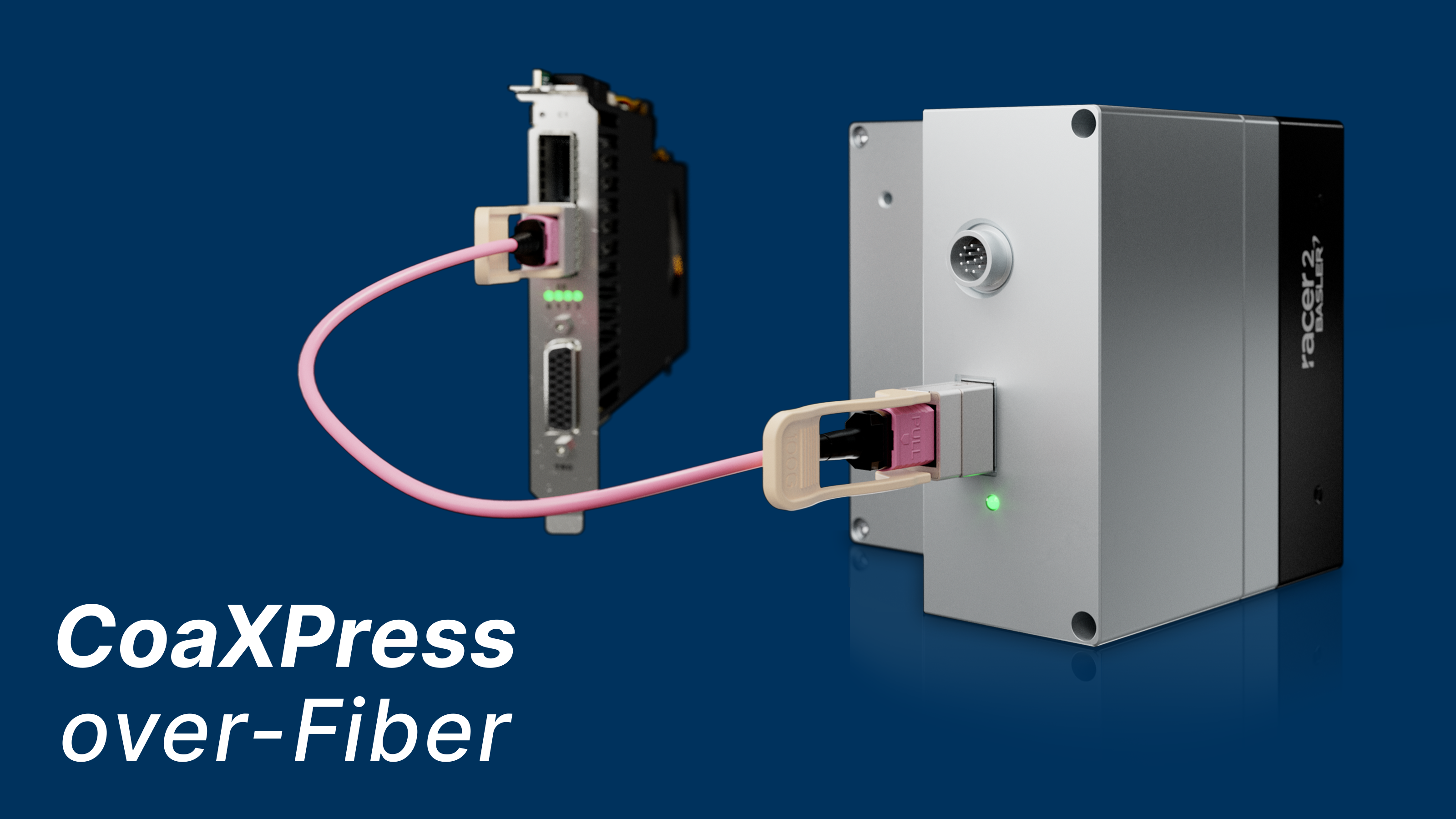 A high-performance CXP-over-Fiber TDI vision system with an optical QSFP28 connection.