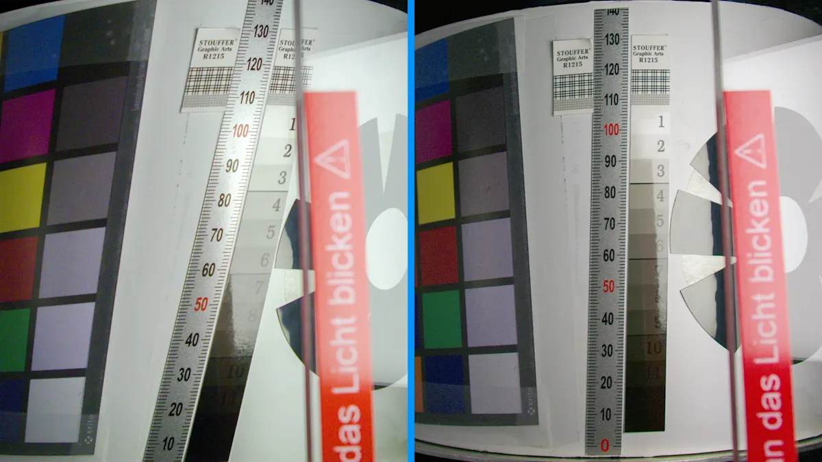 Image comparison between a slow (left) and a fast rolling shutter sensor (right).